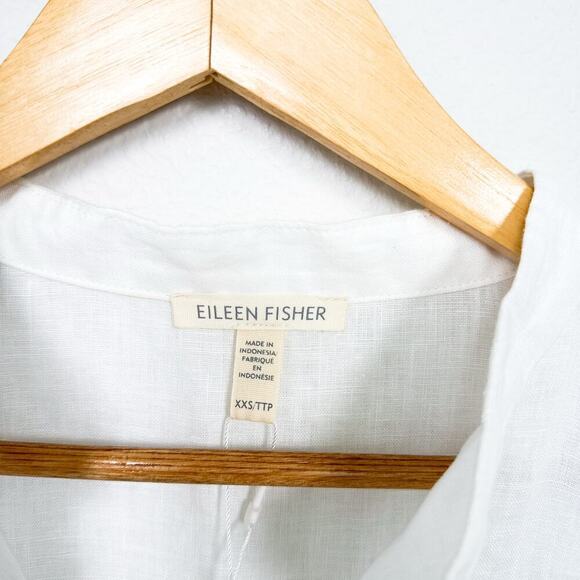 NWT EILEEN FISHER WHITE ORGANIC LINEN SHIRT DRESS Size XXS - Picture 6 of 9